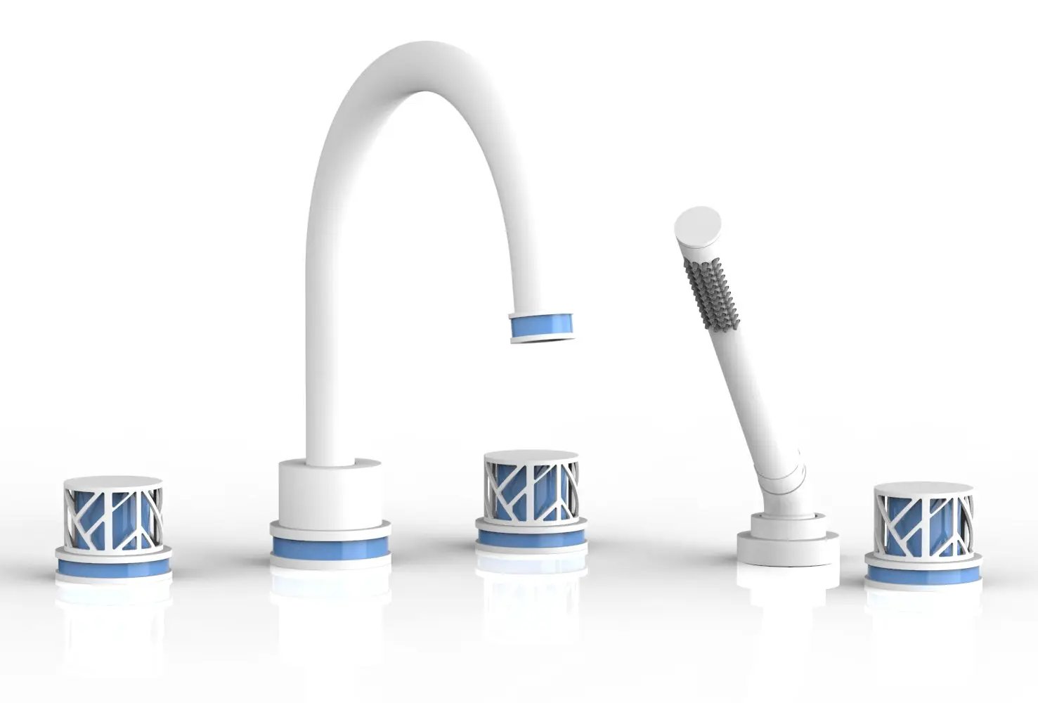 Phylrich JOLIE Deck Tub Set with Hand Shower - Round Handles with "Light Blue" Accents by Phylrich
