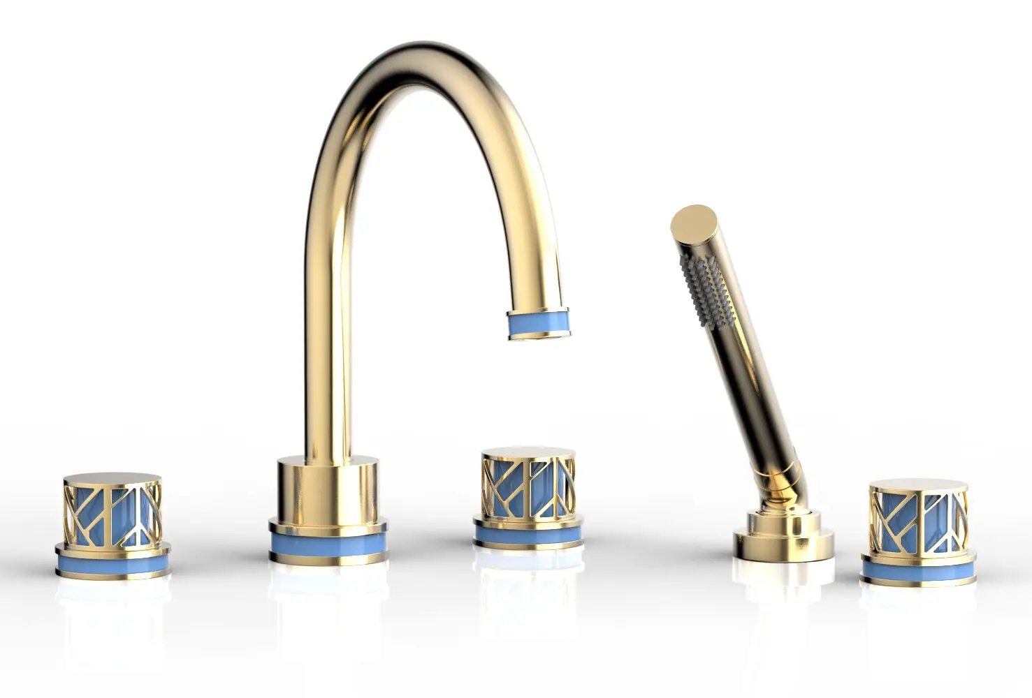 Phylrich JOLIE Deck Tub Set with Hand Shower - Round Handles with "Light Blue" Accents by Phylrich