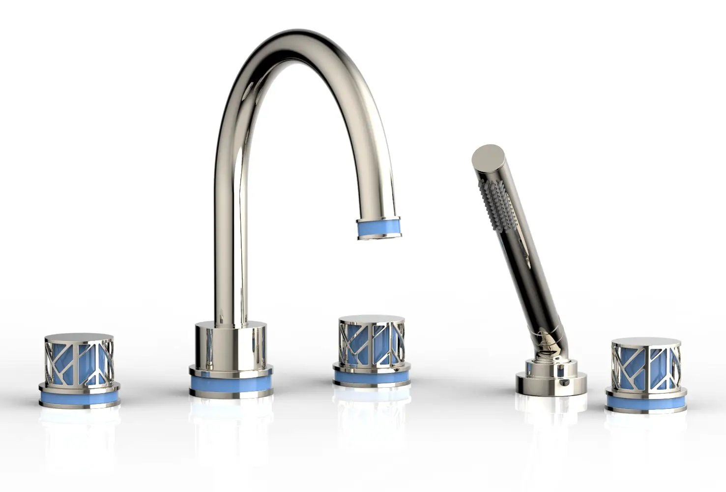 Phylrich JOLIE Deck Tub Set with Hand Shower - Round Handles with "Light Blue" Accents by Phylrich