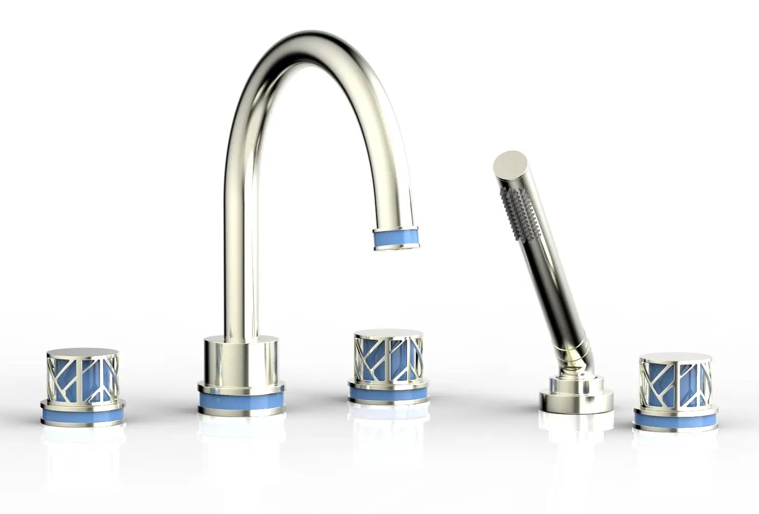 Phylrich JOLIE Deck Tub Set with Hand Shower - Round Handles with "Light Blue" Accents by Phylrich
