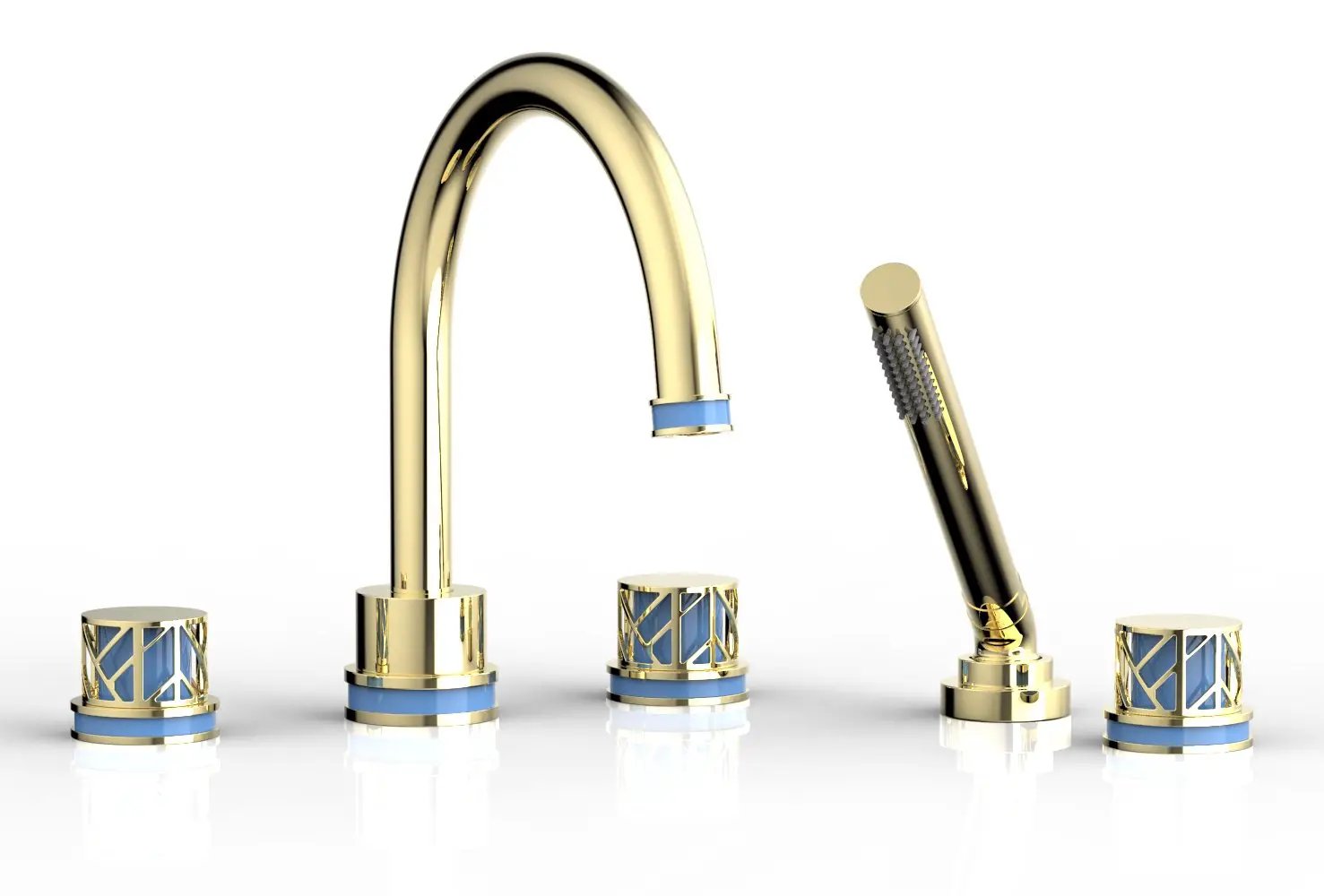 Phylrich JOLIE Deck Tub Set with Hand Shower - Round Handles with "Light Blue" Accents by Phylrich