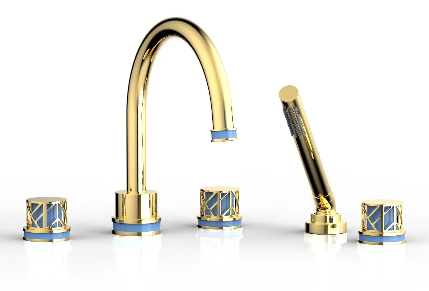 Phylrich JOLIE Deck Tub Set with Hand Shower - Round Handles with "Light Blue" Accents by Phylrich