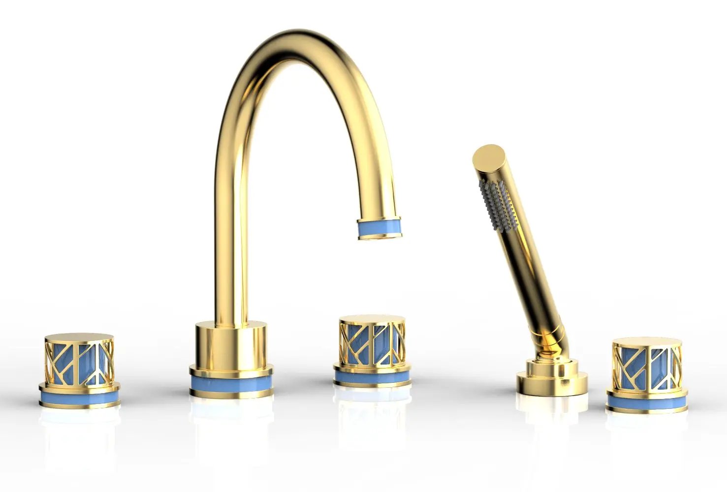 Phylrich JOLIE Deck Tub Set with Hand Shower - Round Handles with "Light Blue" Accents by Phylrich