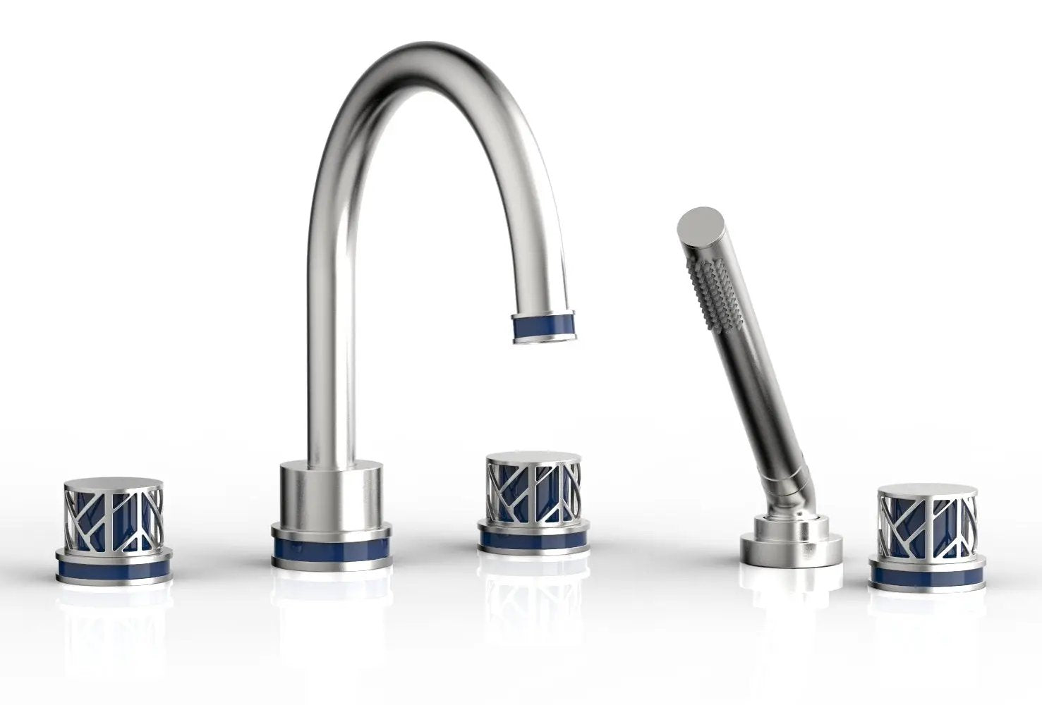 Phylrich JOLIE Deck Tub Set with Hand Shower - Round Handles with "Navy Blue" Accents by Phylrich