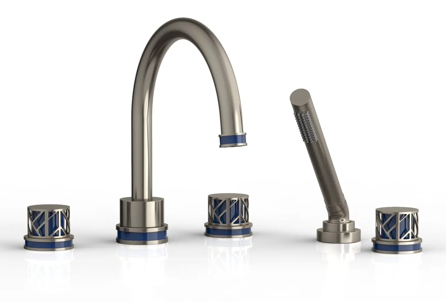 Phylrich JOLIE Deck Tub Set with Hand Shower - Round Handles with "Navy Blue" Accents by Phylrich