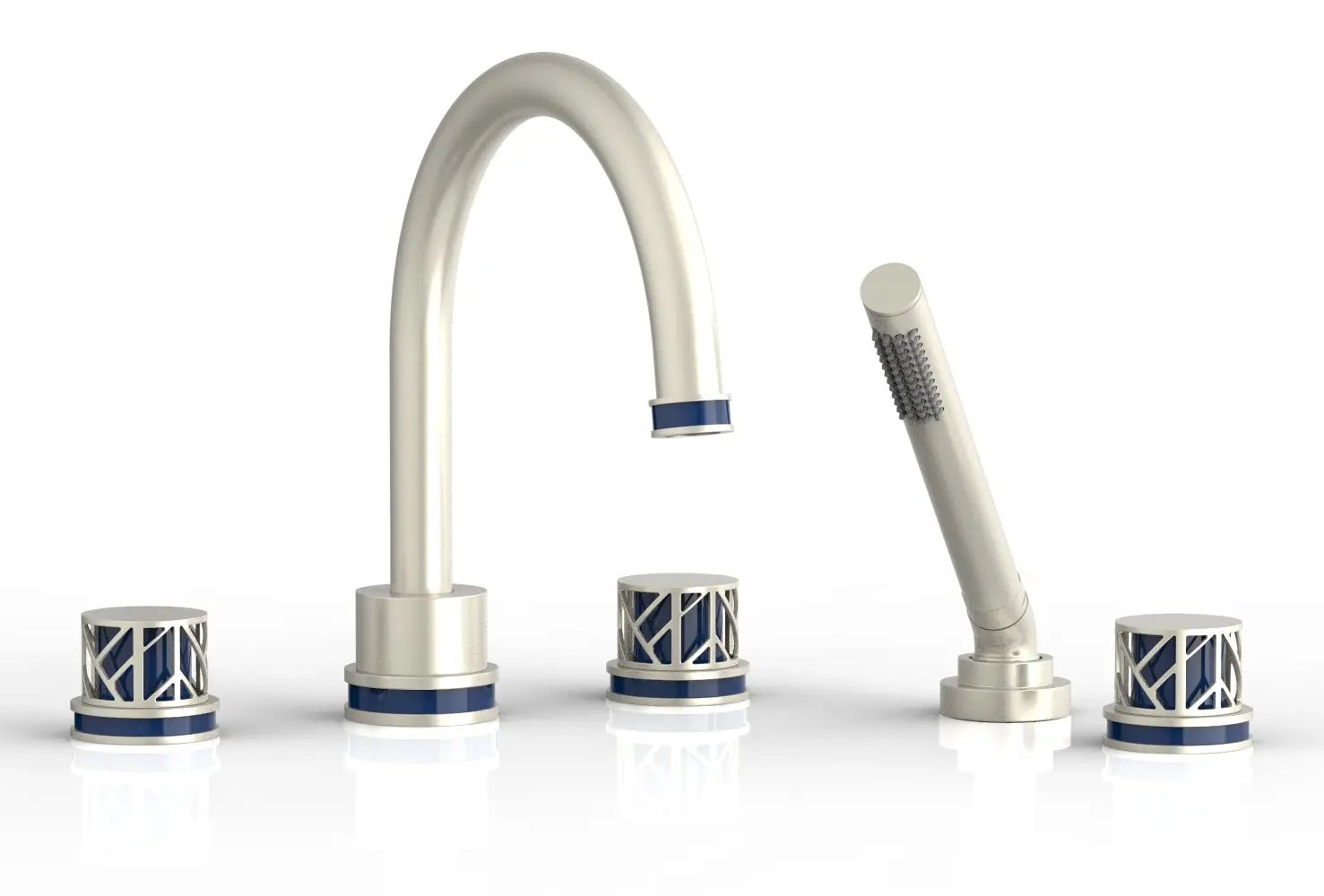 Phylrich JOLIE Deck Tub Set with Hand Shower - Round Handles with "Navy Blue" Accents by Phylrich