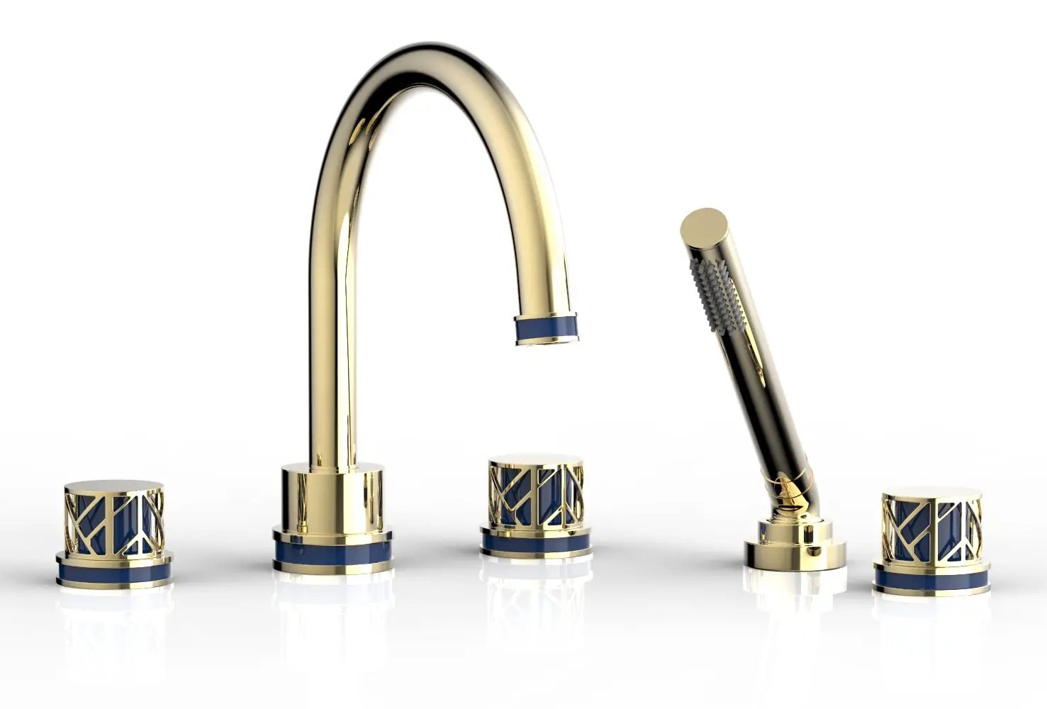 Phylrich JOLIE Deck Tub Set with Hand Shower - Round Handles with "Navy Blue" Accents by Phylrich