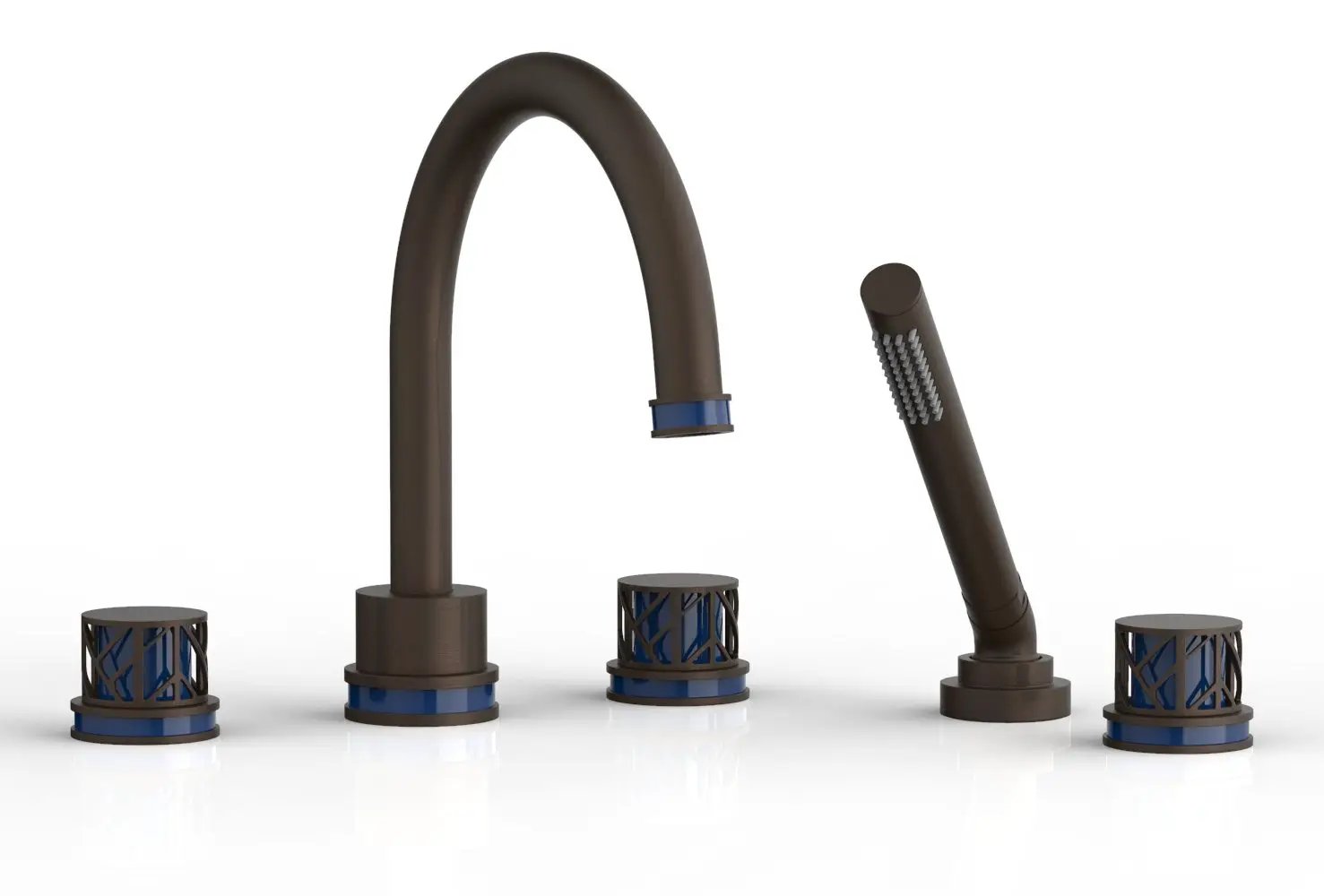 Phylrich JOLIE Deck Tub Set with Hand Shower - Round Handles with "Navy Blue" Accents by Phylrich