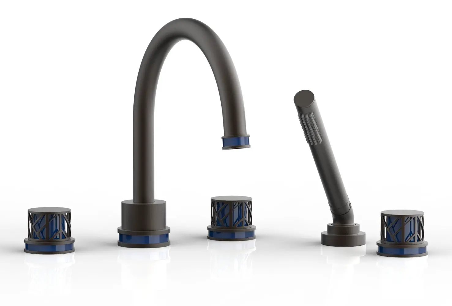 Phylrich JOLIE Deck Tub Set with Hand Shower - Round Handles with "Navy Blue" Accents by Phylrich