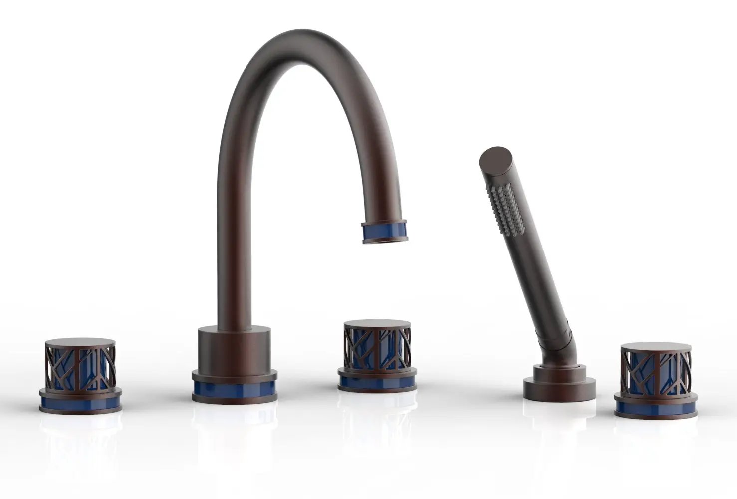 Phylrich JOLIE Deck Tub Set with Hand Shower - Round Handles with "Navy Blue" Accents by Phylrich