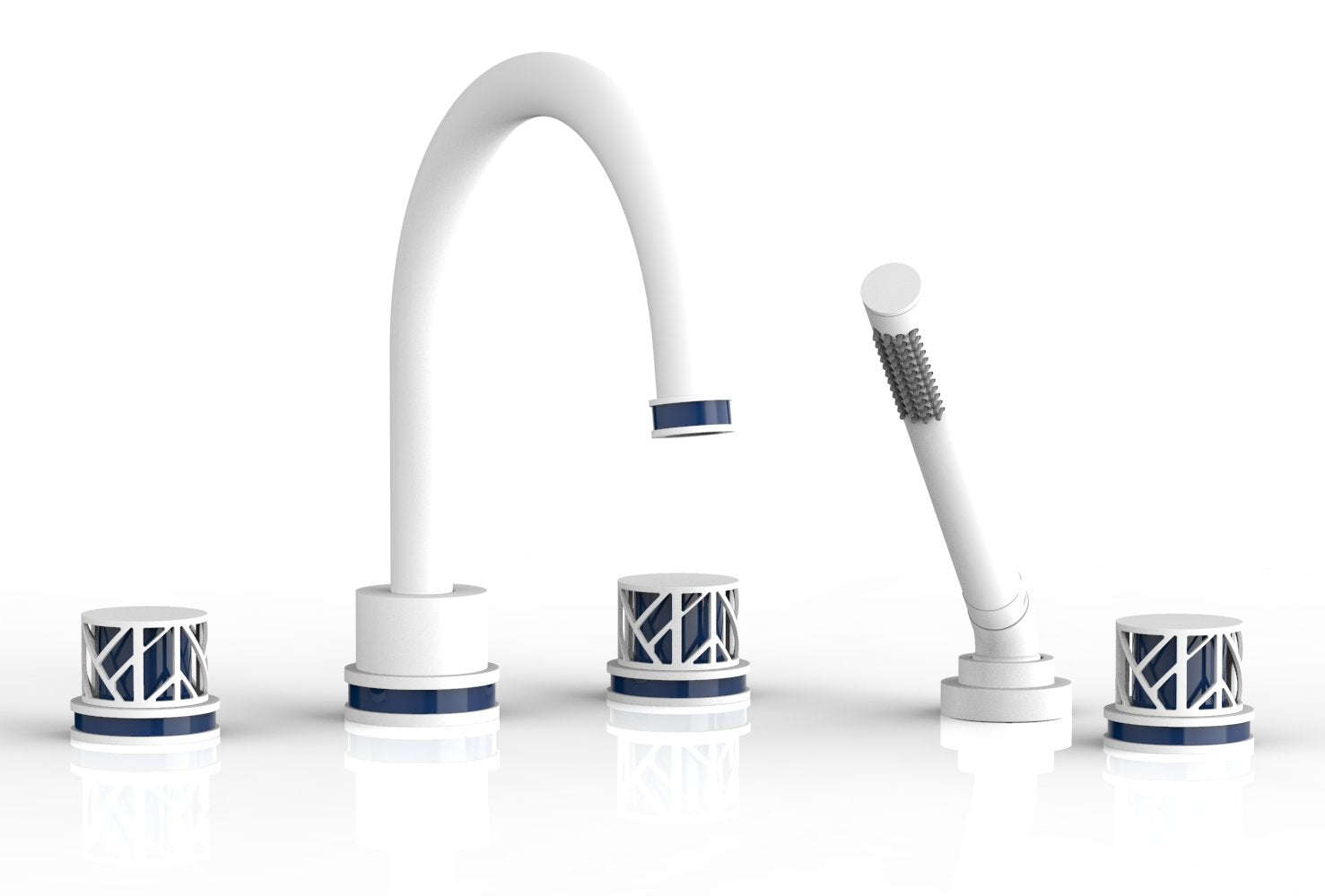 Phylrich JOLIE Deck Tub Set with Hand Shower - Round Handles with "Navy Blue" Accents by Phylrich