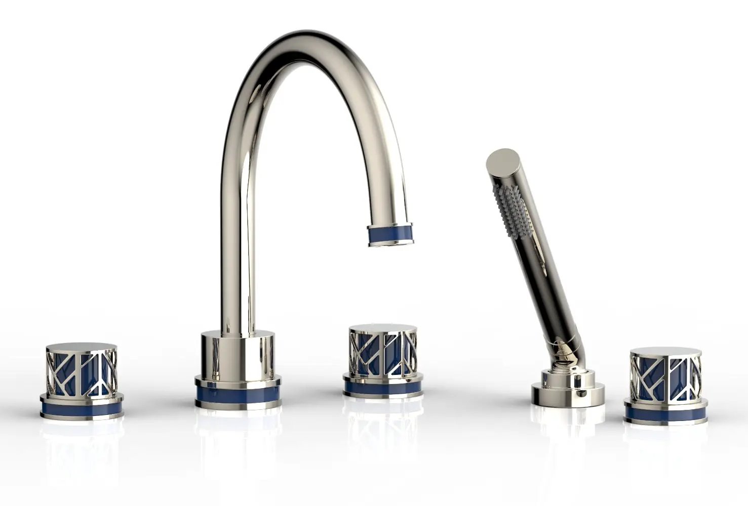Phylrich JOLIE Deck Tub Set with Hand Shower - Round Handles with "Navy Blue" Accents by Phylrich