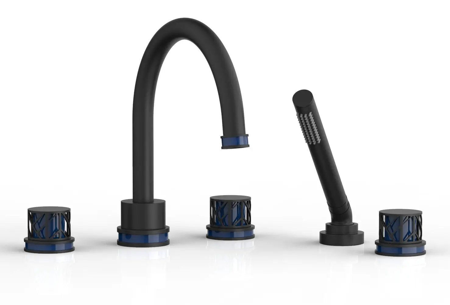 Phylrich JOLIE Deck Tub Set with Hand Shower - Round Handles with "Navy Blue" Accents by Phylrich