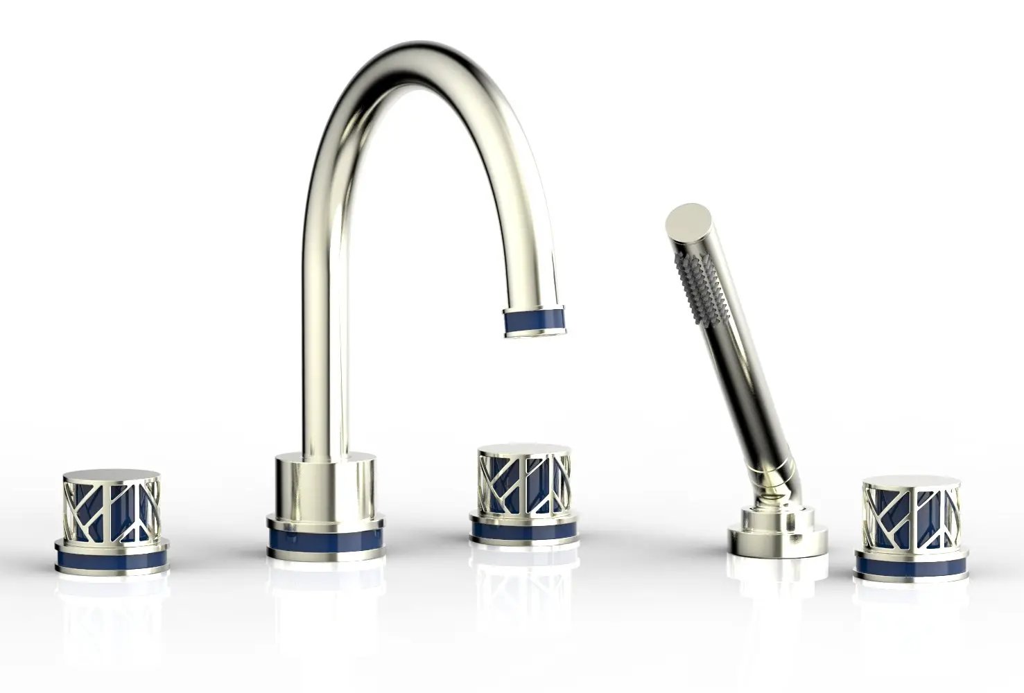 Phylrich JOLIE Deck Tub Set with Hand Shower - Round Handles with "Navy Blue" Accents by Phylrich