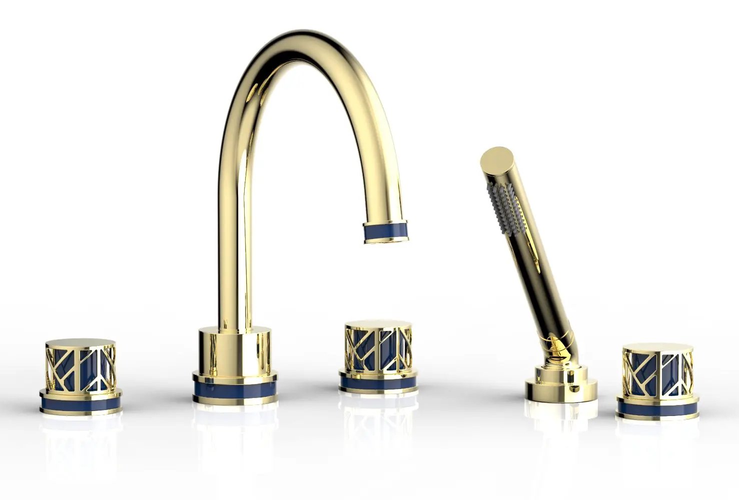 Phylrich JOLIE Deck Tub Set with Hand Shower - Round Handles with "Navy Blue" Accents by Phylrich