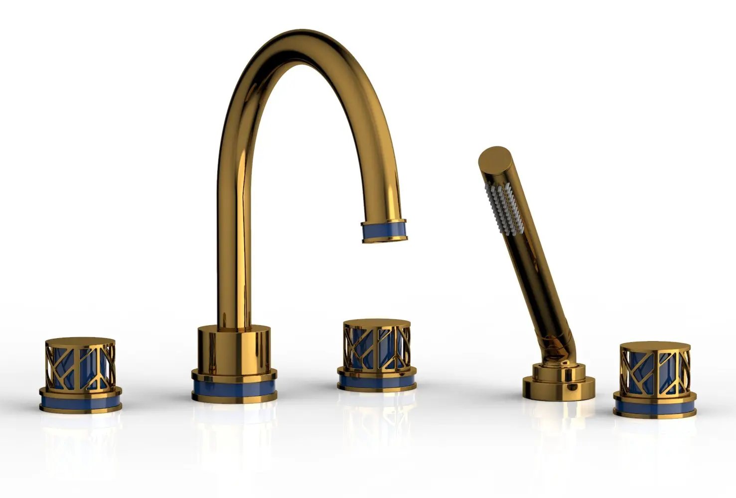 Phylrich JOLIE Deck Tub Set with Hand Shower - Round Handles with "Navy Blue" Accents by Phylrich