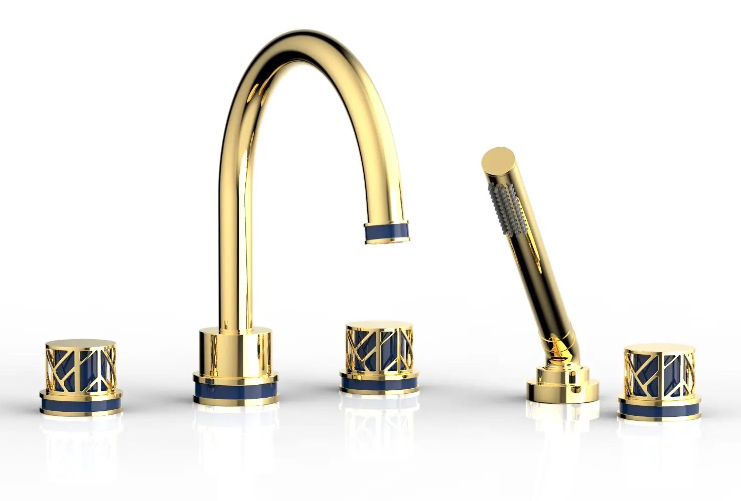Phylrich JOLIE Deck Tub Set with Hand Shower - Round Handles with "Navy Blue" Accents by Phylrich