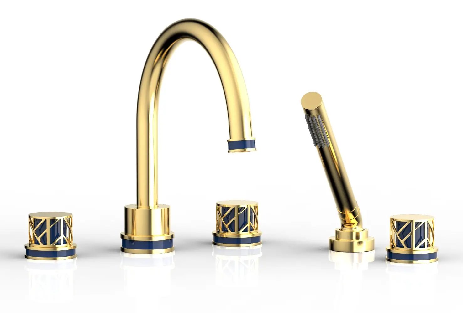 Phylrich JOLIE Deck Tub Set with Hand Shower - Round Handles with "Navy Blue" Accents by Phylrich