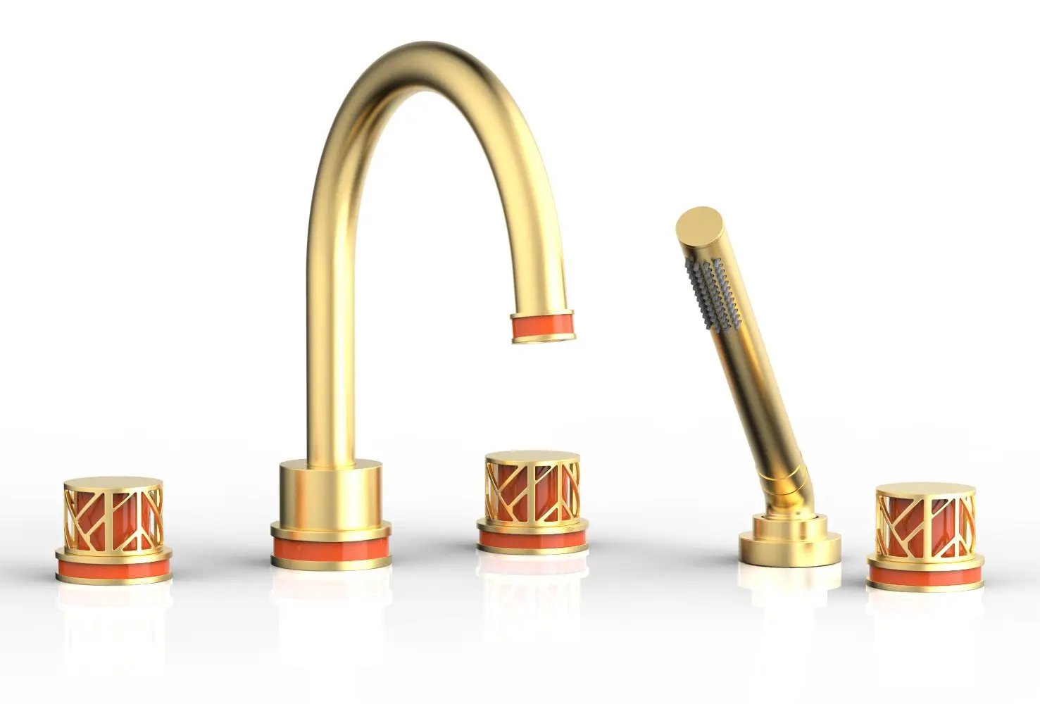 Phylrich JOLIE Deck Tub Set with Hand Shower - Round Handles with "Orange" Accents by Phylrich