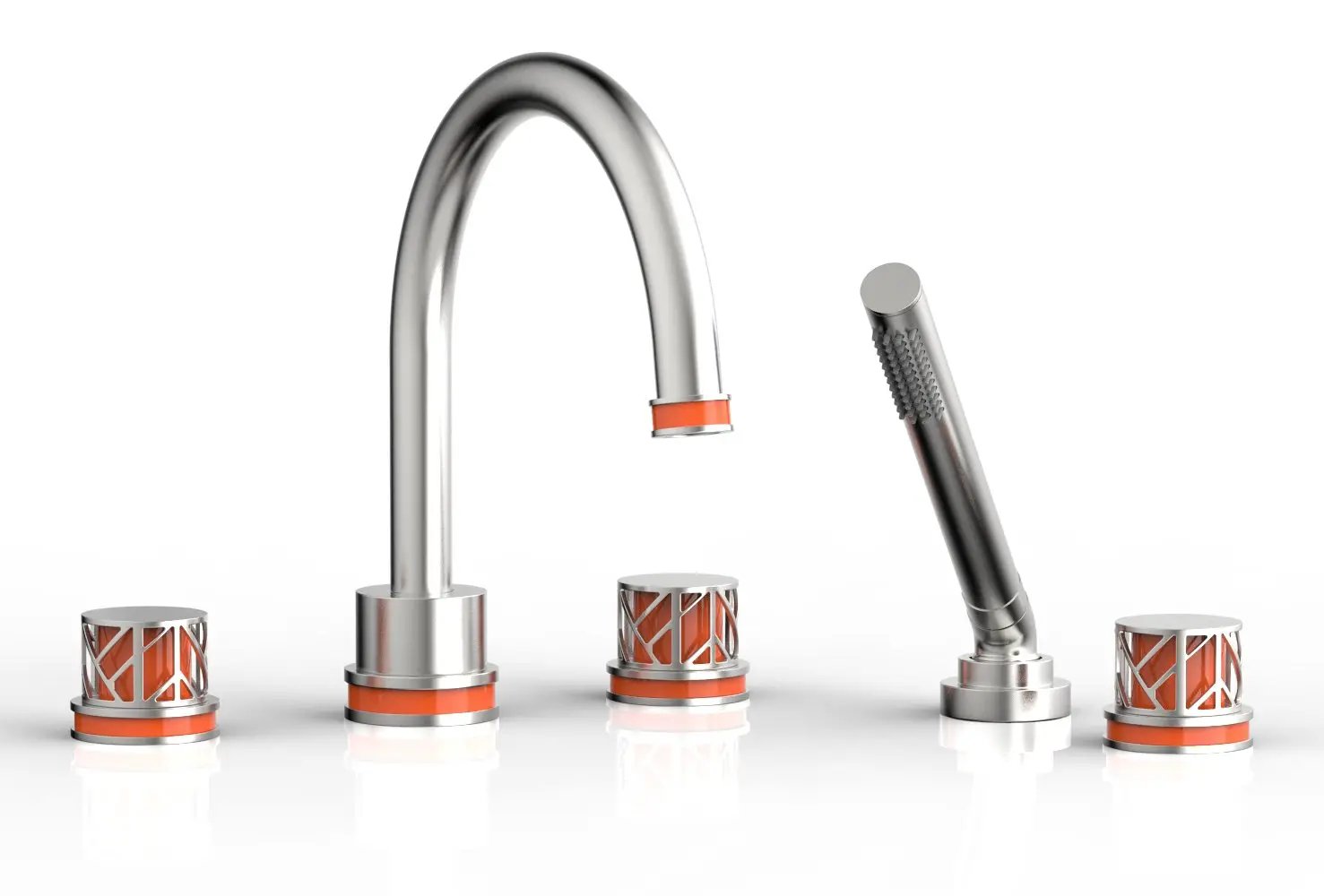 Phylrich JOLIE Deck Tub Set with Hand Shower - Round Handles with "Orange" Accents by Phylrich