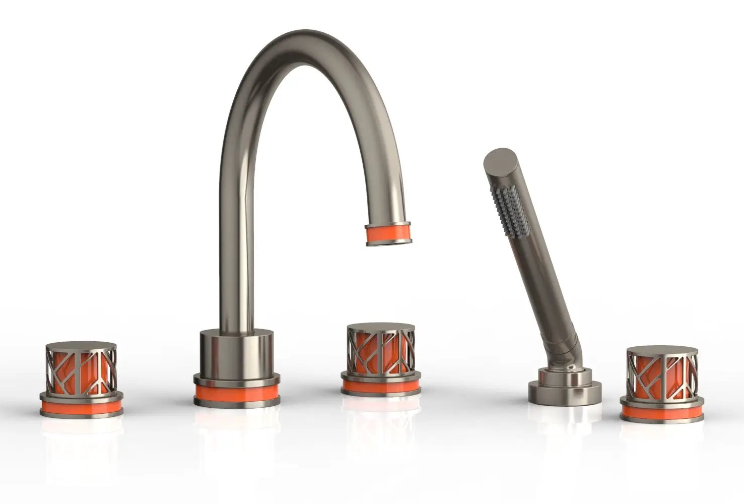 Phylrich JOLIE Deck Tub Set with Hand Shower - Round Handles with "Orange" Accents by Phylrich