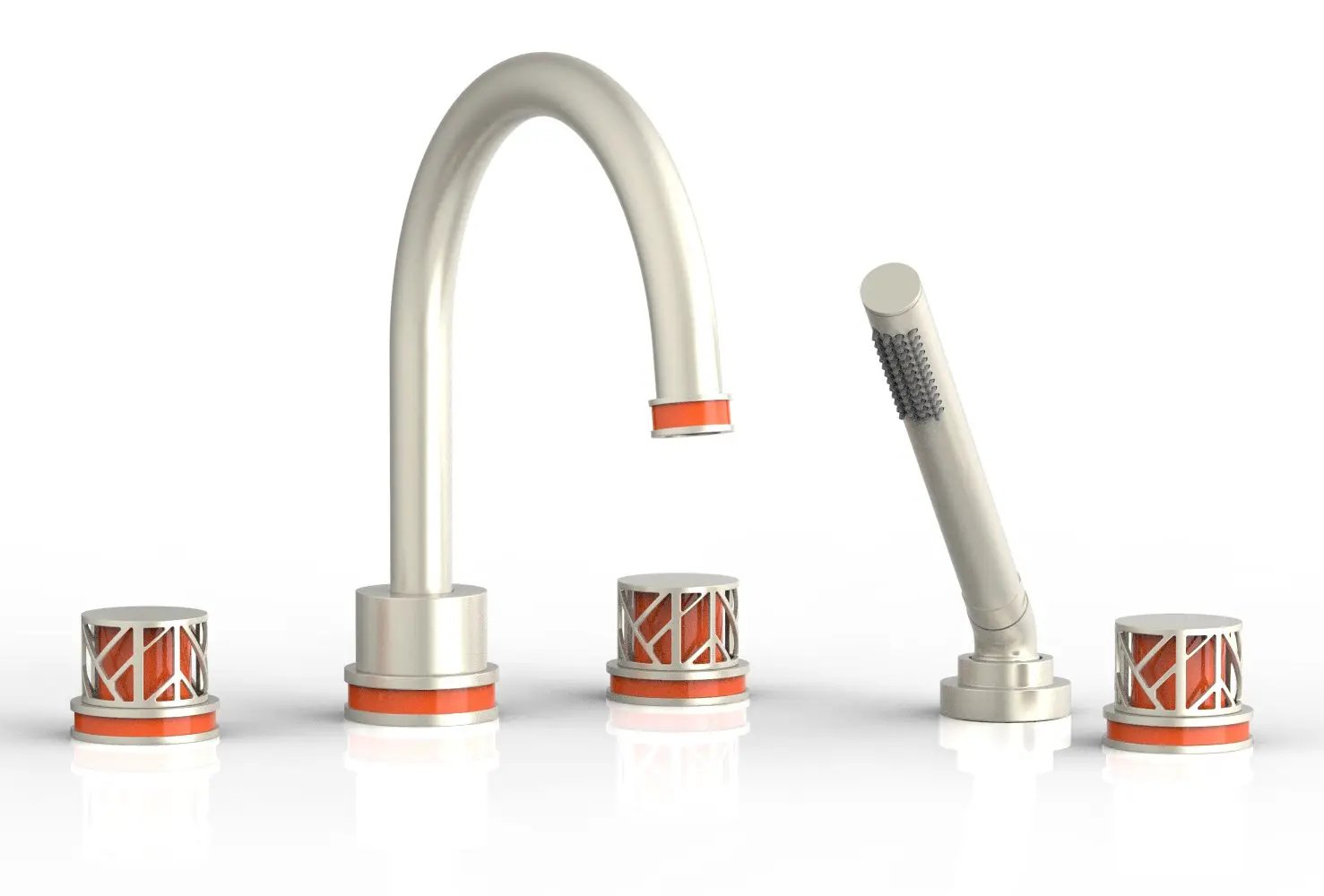 Phylrich JOLIE Deck Tub Set with Hand Shower - Round Handles with "Orange" Accents by Phylrich
