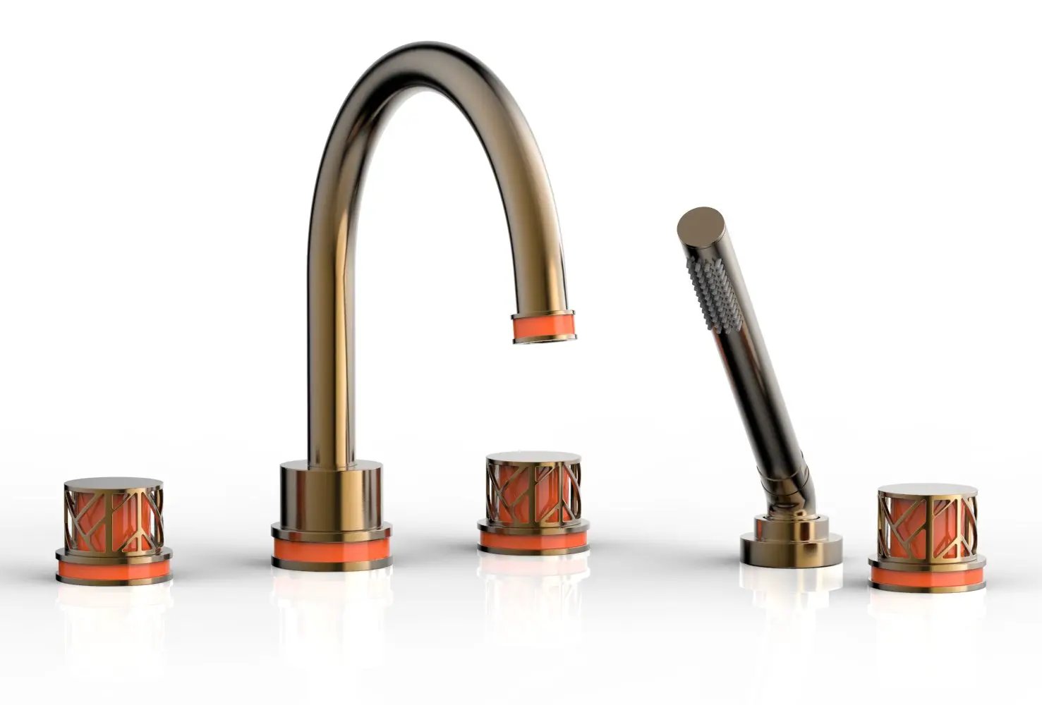 Phylrich JOLIE Deck Tub Set with Hand Shower - Round Handles with "Orange" Accents by Phylrich