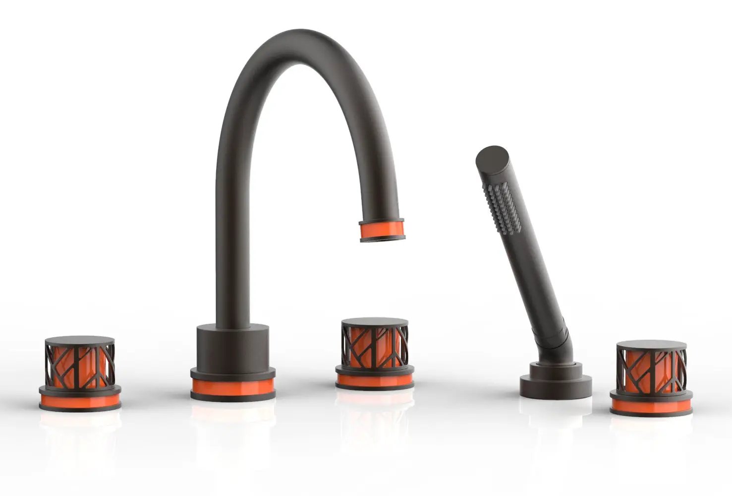 Phylrich JOLIE Deck Tub Set with Hand Shower - Round Handles with "Orange" Accents by Phylrich