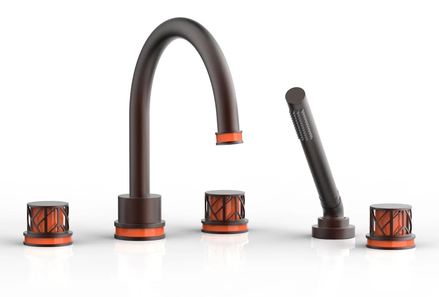 Phylrich JOLIE Deck Tub Set with Hand Shower - Round Handles with "Orange" Accents by Phylrich