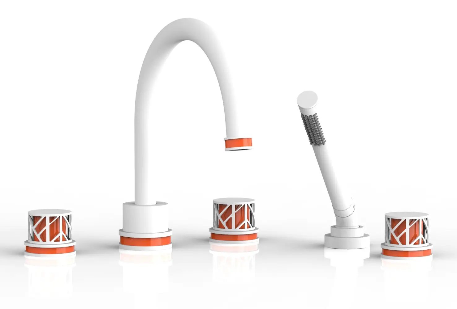 Phylrich JOLIE Deck Tub Set with Hand Shower - Round Handles with "Orange" Accents by Phylrich