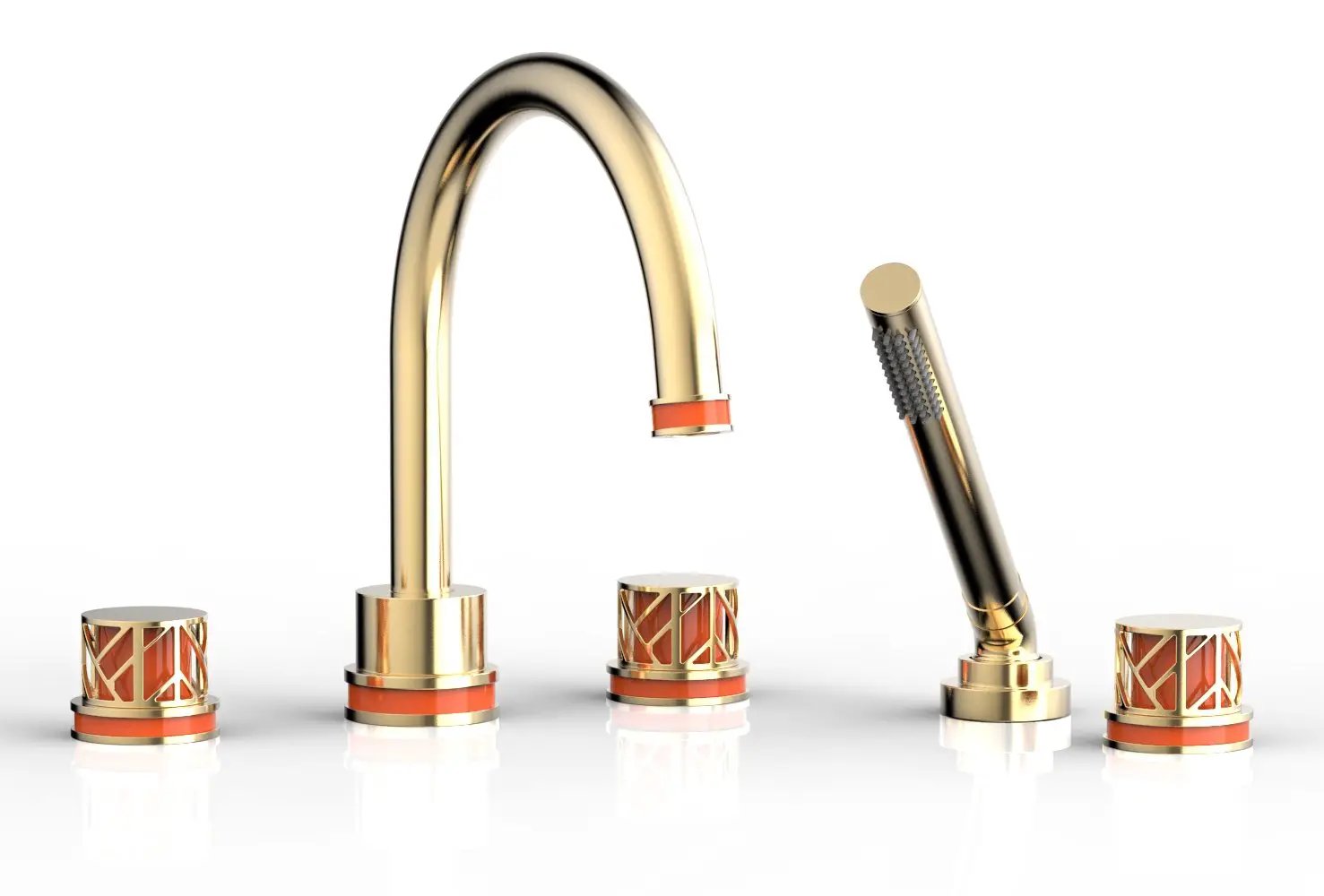 Phylrich JOLIE Deck Tub Set with Hand Shower - Round Handles with "Orange" Accents by Phylrich