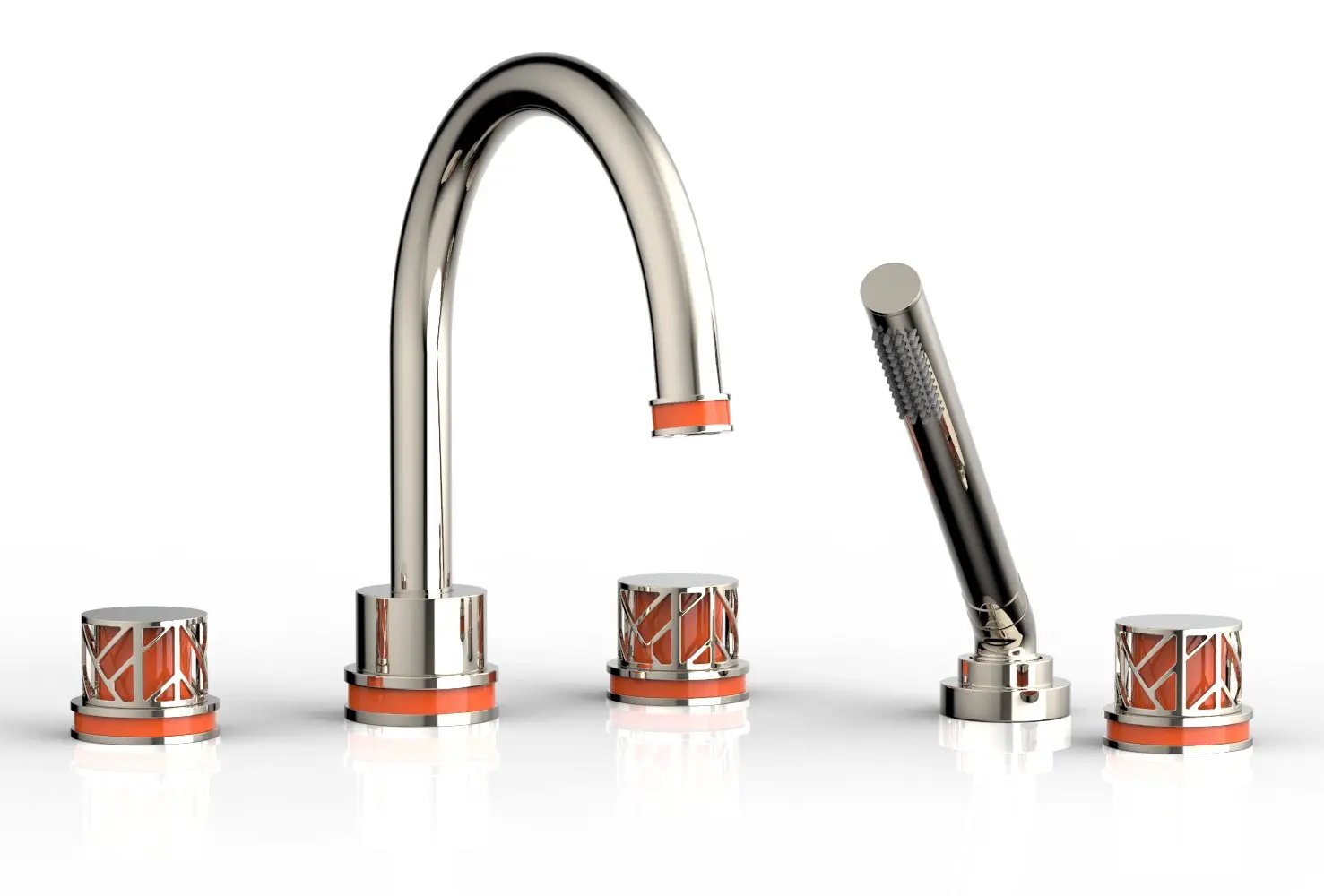 Phylrich JOLIE Deck Tub Set with Hand Shower - Round Handles with "Orange" Accents by Phylrich