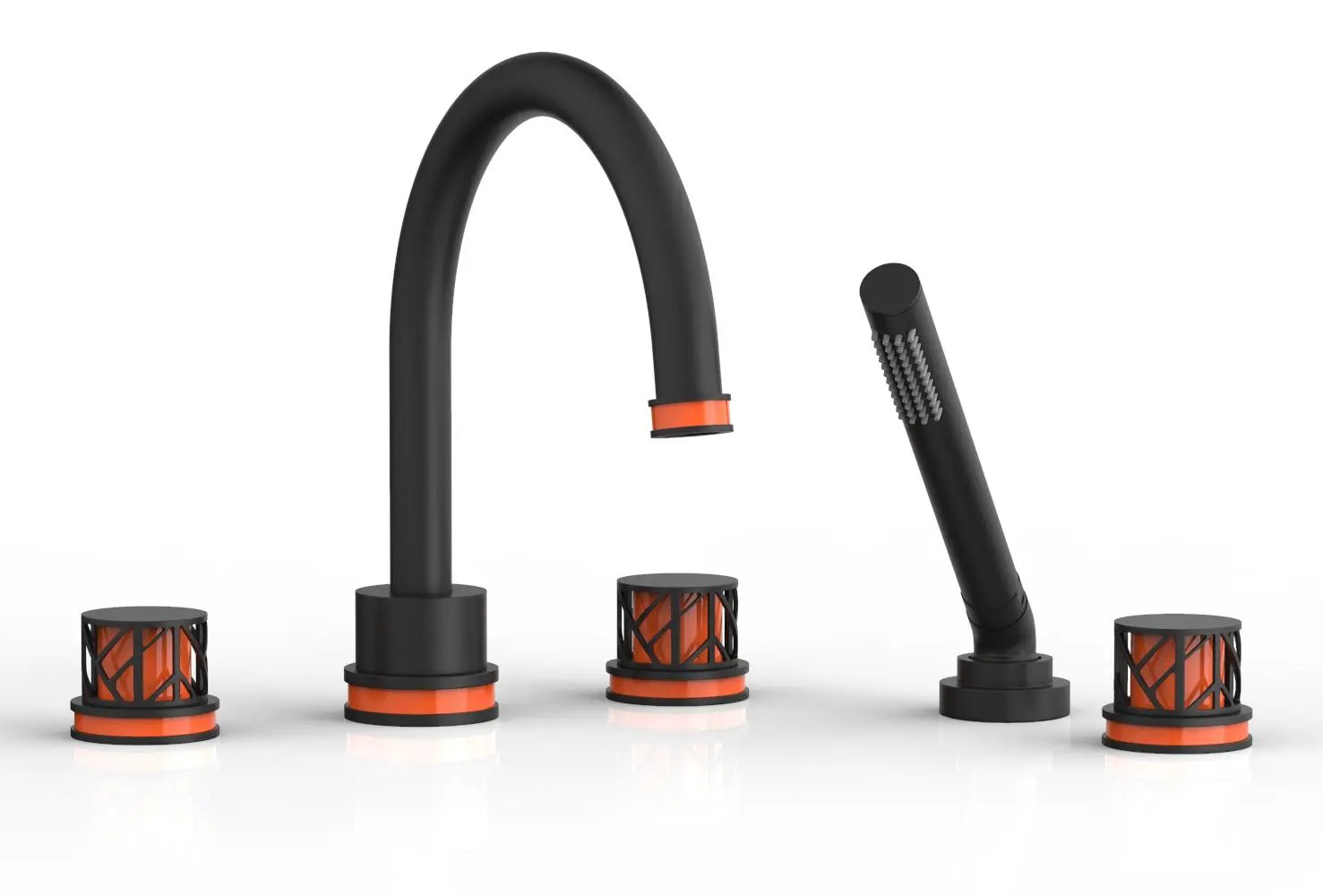 Phylrich JOLIE Deck Tub Set with Hand Shower - Round Handles with "Orange" Accents by Phylrich