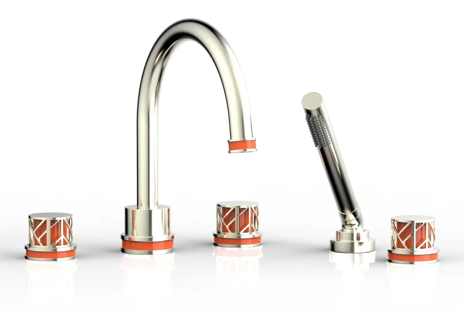 Phylrich JOLIE Deck Tub Set with Hand Shower - Round Handles with "Orange" Accents by Phylrich