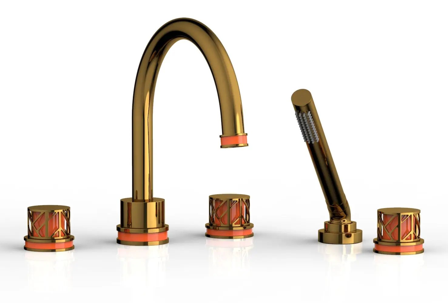 Phylrich JOLIE Deck Tub Set with Hand Shower - Round Handles with "Orange" Accents by Phylrich