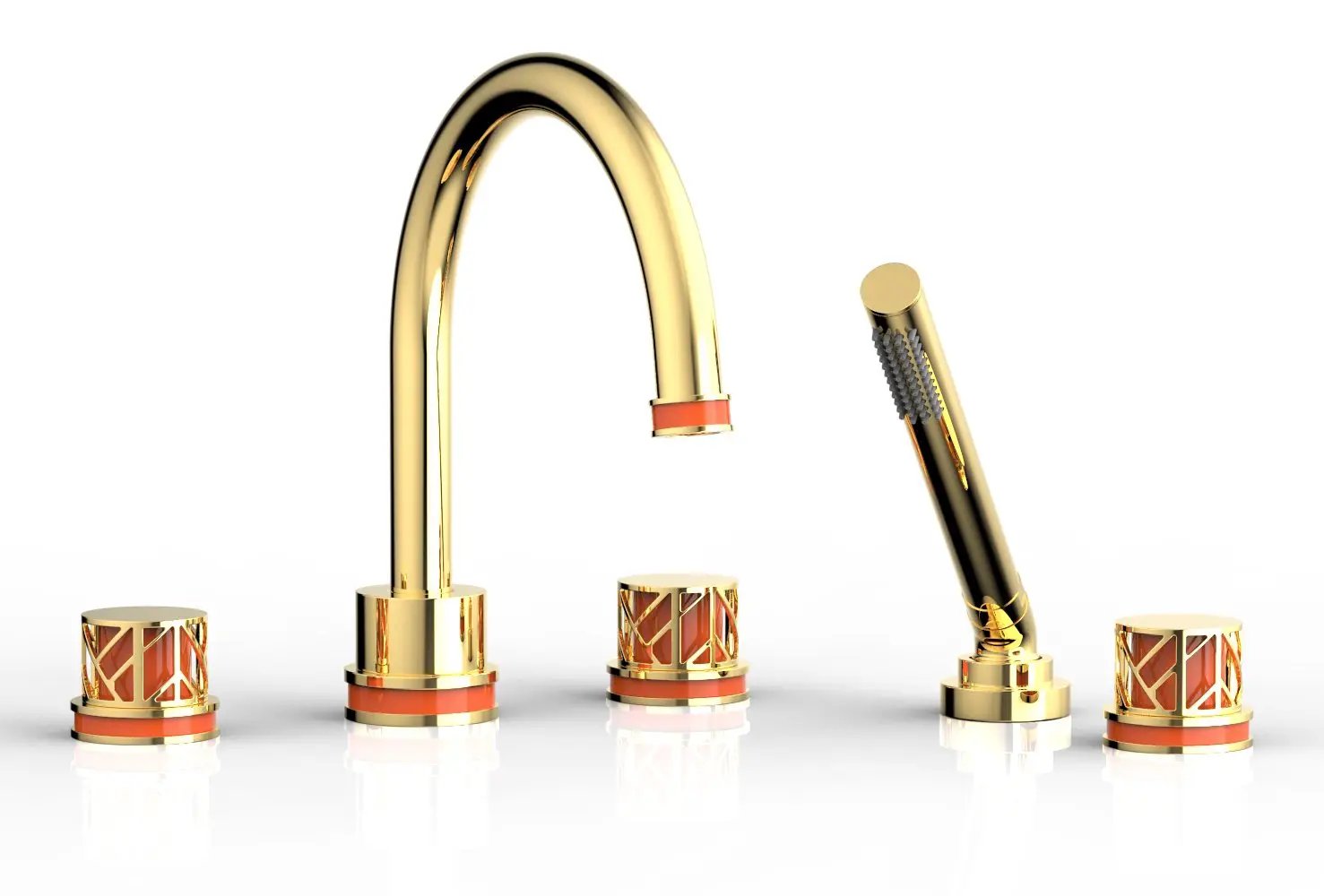 Phylrich JOLIE Deck Tub Set with Hand Shower - Round Handles with "Orange" Accents by Phylrich