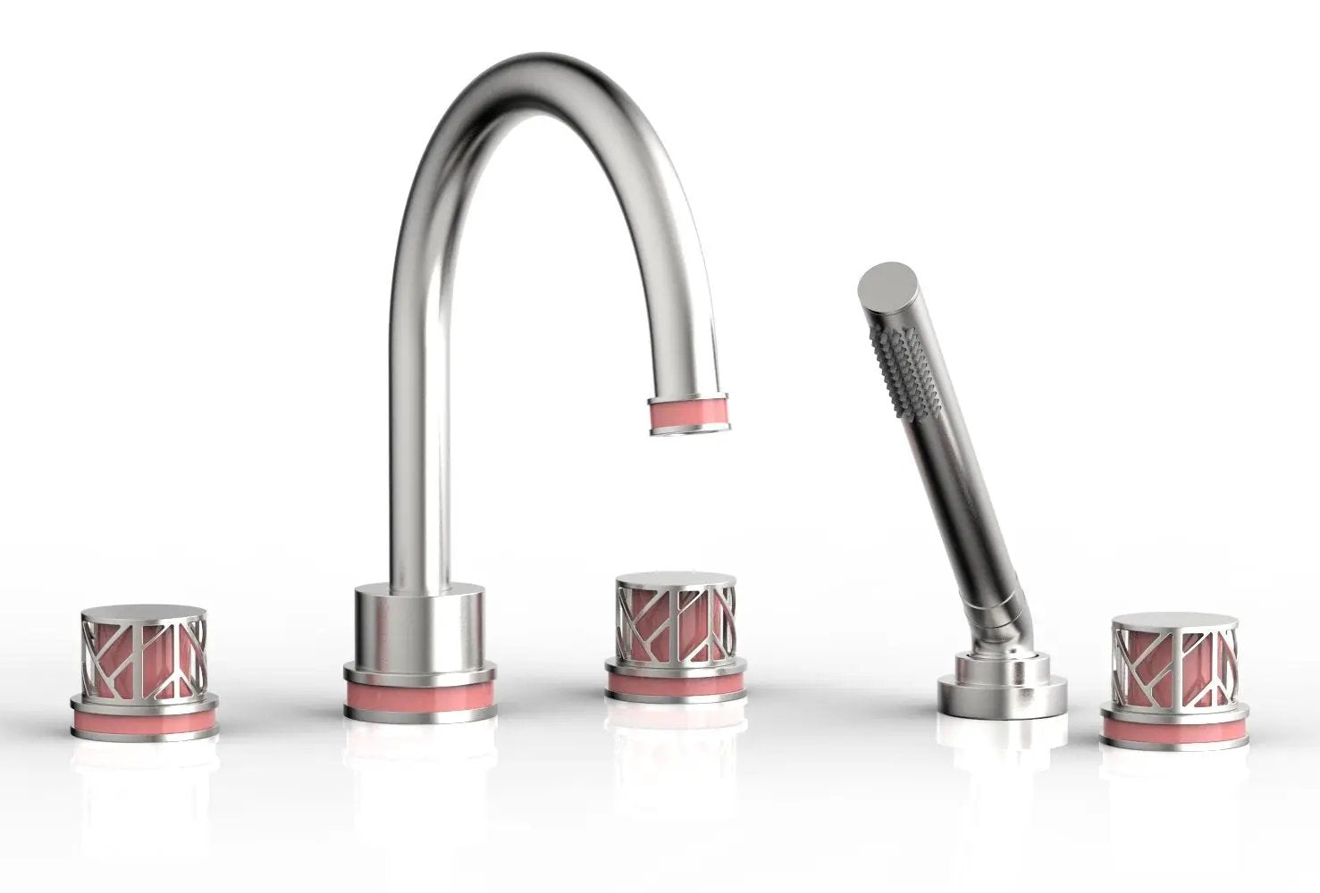 Phylrich JOLIE Deck Tub Set with Hand Shower - Round Handles with "Pink" Accents by Phylrich