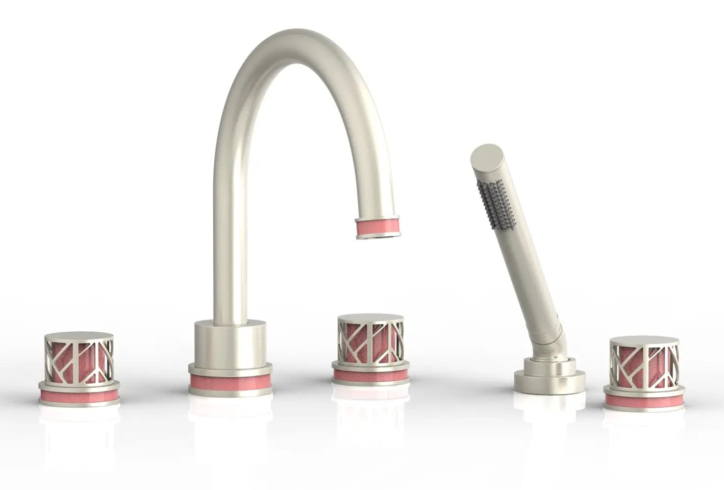 Phylrich JOLIE Deck Tub Set with Hand Shower - Round Handles with "Pink" Accents by Phylrich