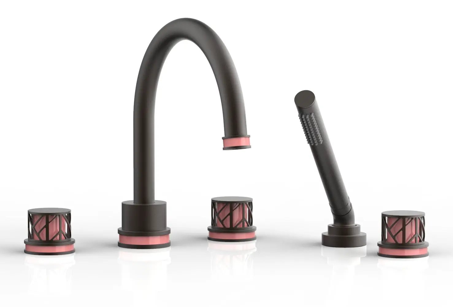 Phylrich JOLIE Deck Tub Set with Hand Shower - Round Handles with "Pink" Accents by Phylrich