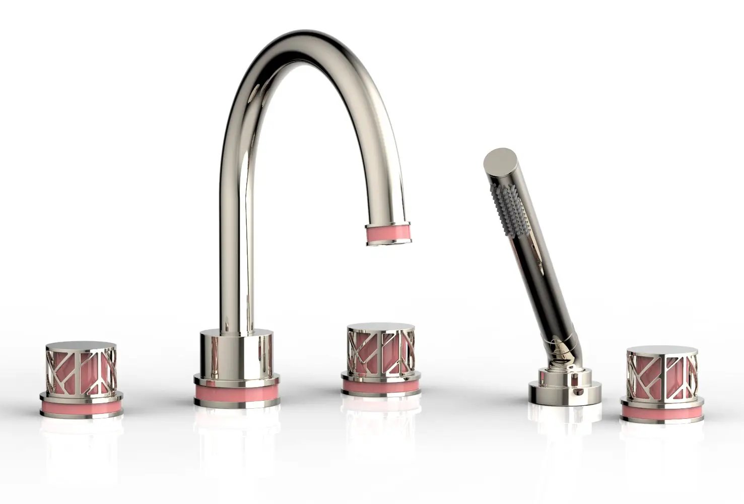 Phylrich JOLIE Deck Tub Set with Hand Shower - Round Handles with "Pink" Accents by Phylrich
