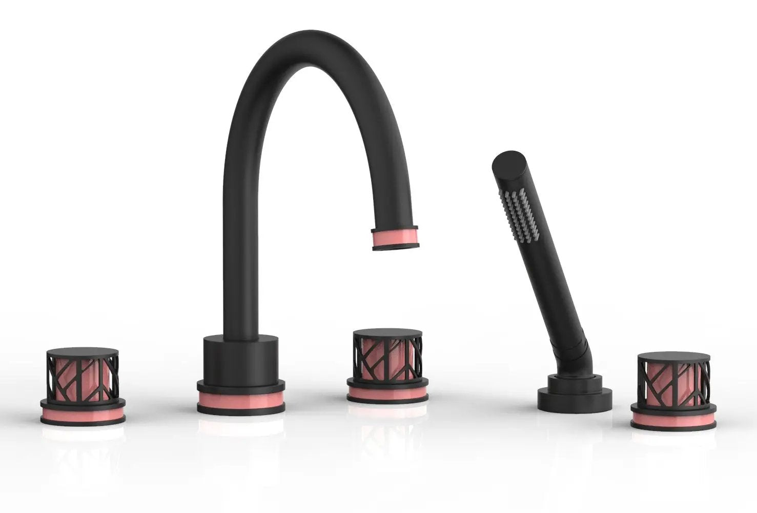 Phylrich JOLIE Deck Tub Set with Hand Shower - Round Handles with "Pink" Accents by Phylrich