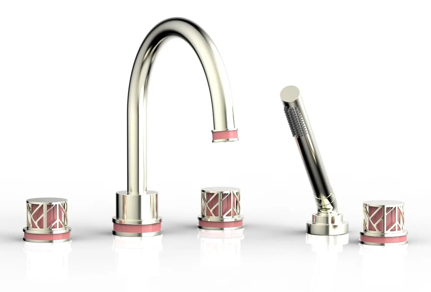 Phylrich JOLIE Deck Tub Set with Hand Shower - Round Handles with "Pink" Accents by Phylrich