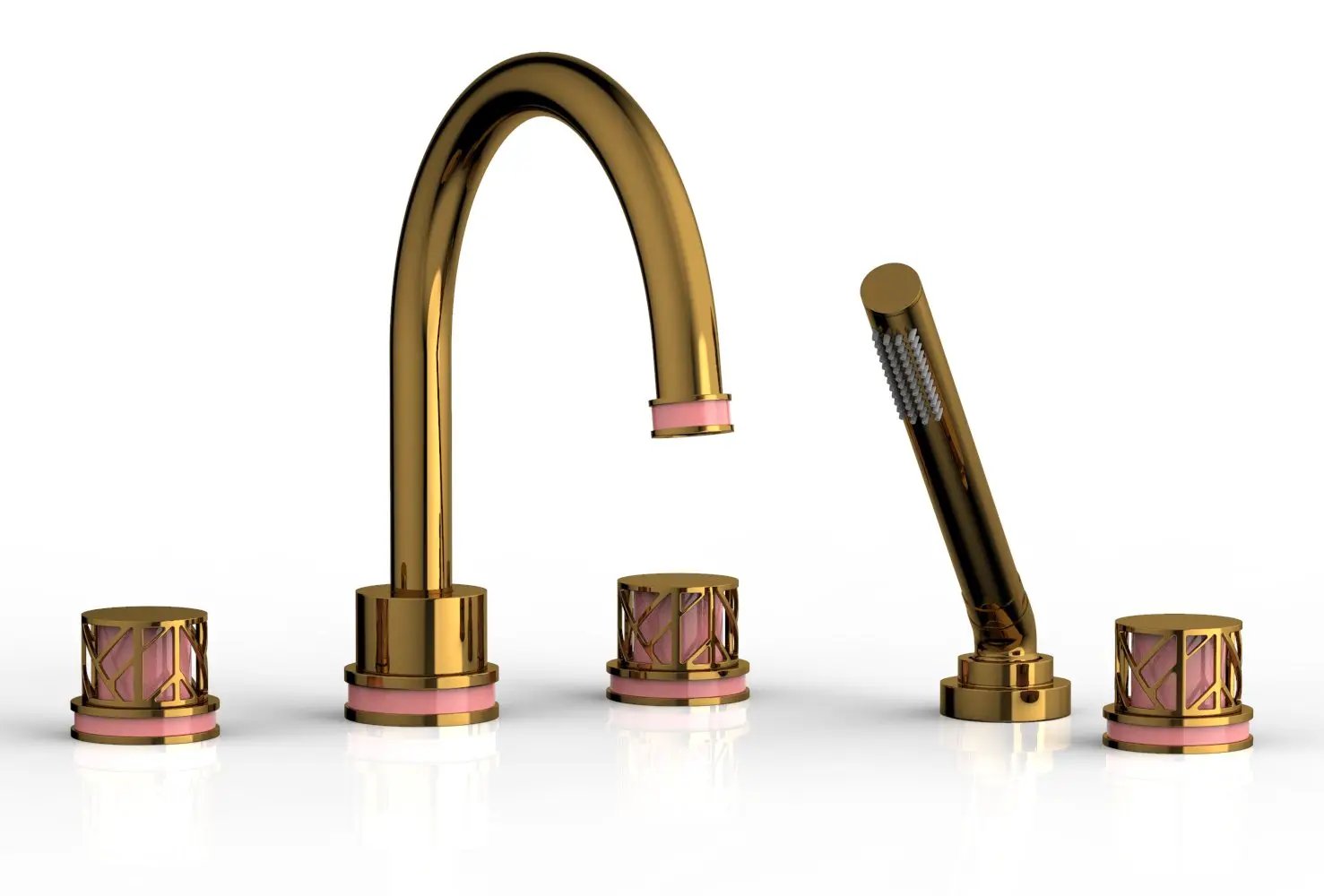 Phylrich JOLIE Deck Tub Set with Hand Shower - Round Handles with "Pink" Accents by Phylrich