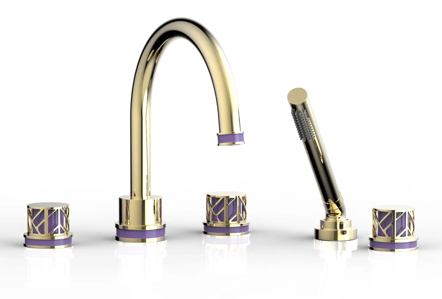 Phylrich JOLIE Deck Tub Set with Hand Shower - Round Handles with "Purple" Accents by Phylrich