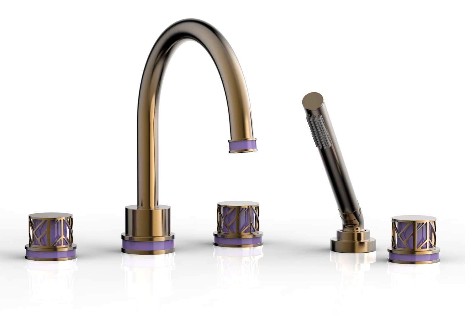 Phylrich JOLIE Deck Tub Set with Hand Shower - Round Handles with "Purple" Accents by Phylrich