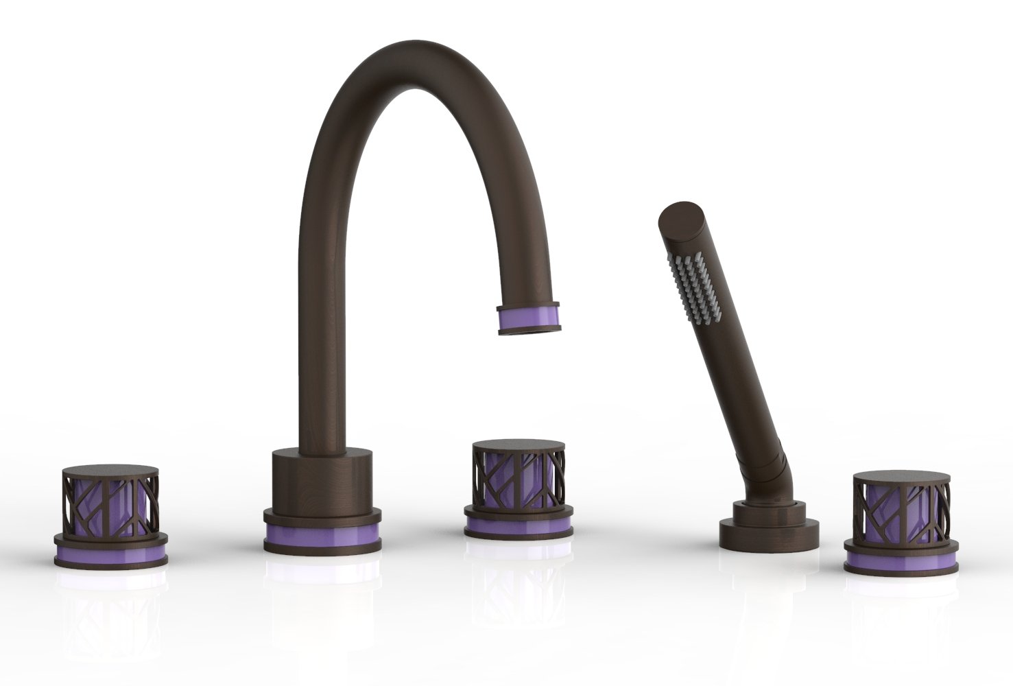 Phylrich JOLIE Deck Tub Set with Hand Shower - Round Handles with "Purple" Accents by Phylrich