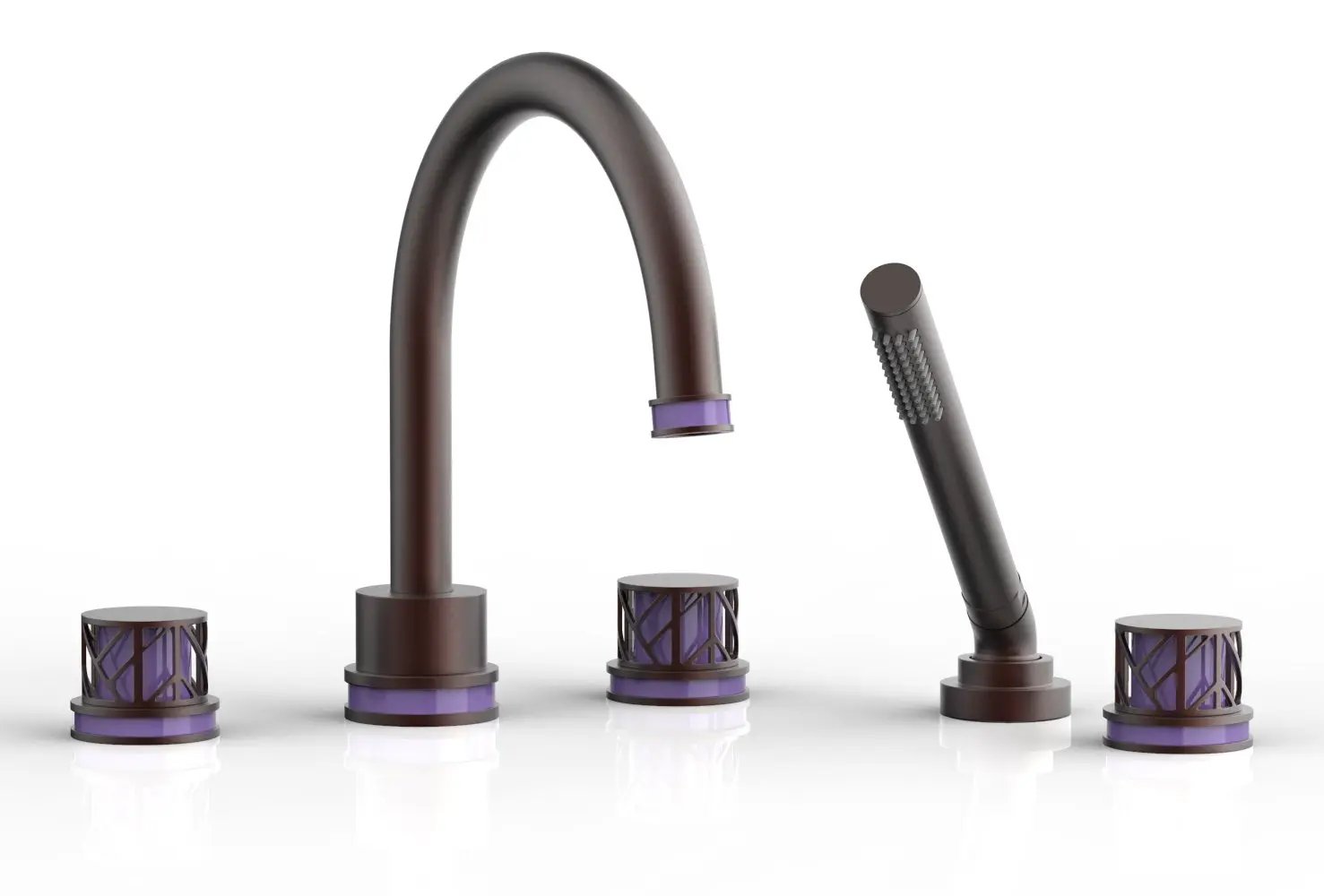 Phylrich JOLIE Deck Tub Set with Hand Shower - Round Handles with "Purple" Accents by Phylrich