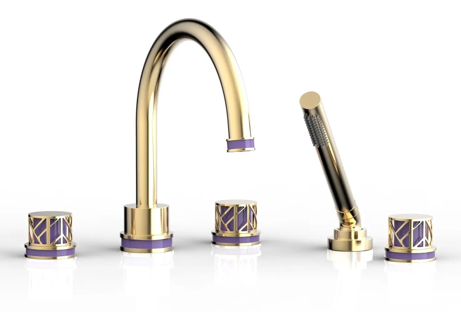Phylrich JOLIE Deck Tub Set with Hand Shower - Round Handles with "Purple" Accents by Phylrich