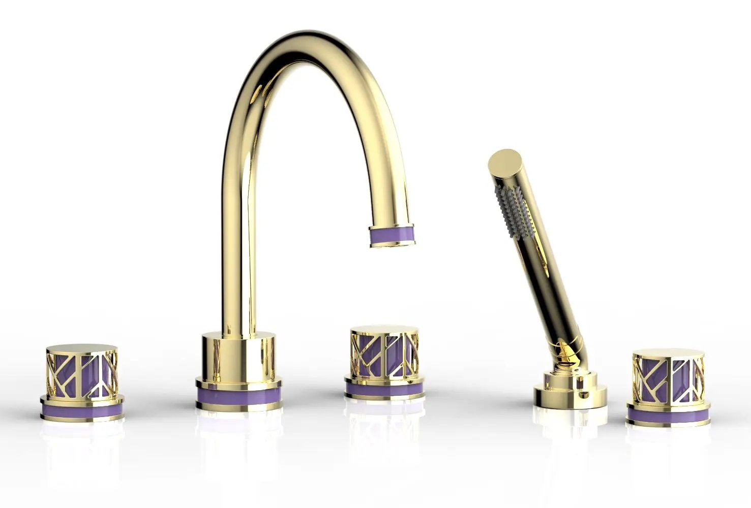 Phylrich JOLIE Deck Tub Set with Hand Shower - Round Handles with "Purple" Accents by Phylrich