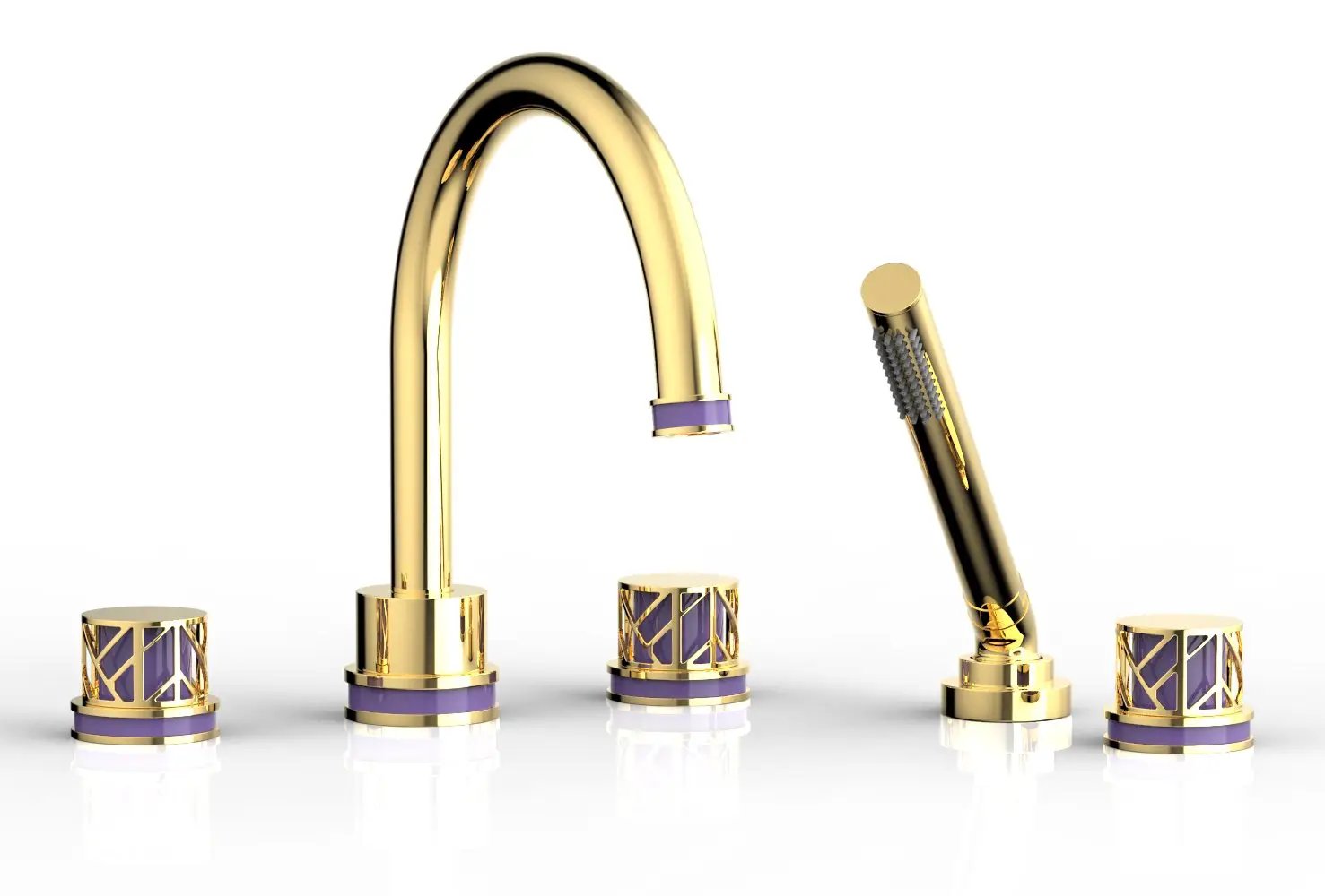 Phylrich JOLIE Deck Tub Set with Hand Shower - Round Handles with "Purple" Accents by Phylrich
